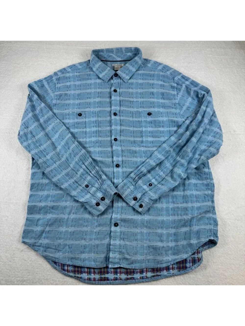 Carbon2cobalt Shirt Mens Size XL Blue Textured Check Cotton Long Sleeve Casual